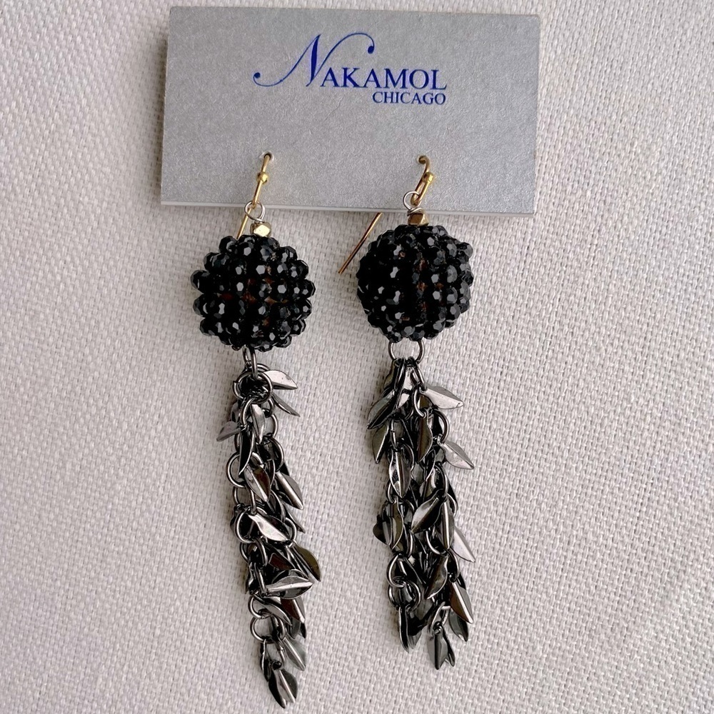 NAKAMOL Chicago Beaded Ball Dangling Earrings, Black/Gun Medal, Fish Hook Back